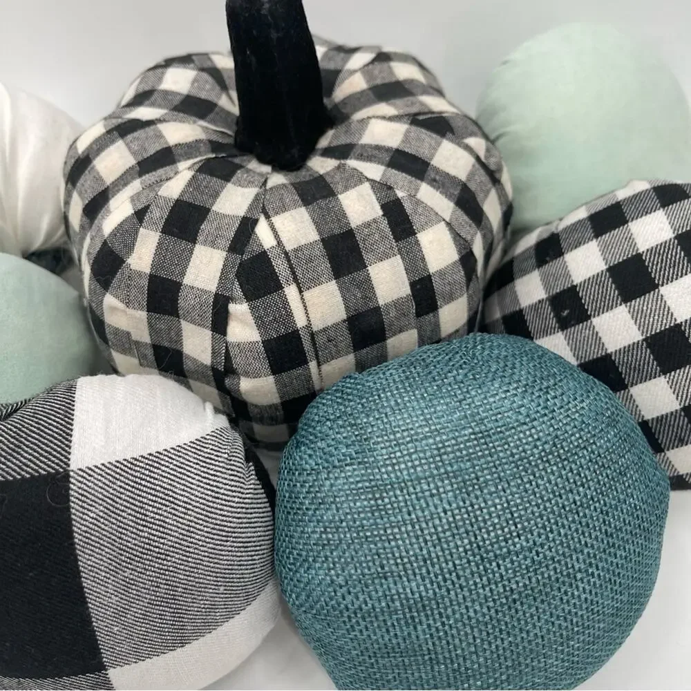 PUMPKIN Decor x 7 Home Buffalo Check Blue Table Mantel Fabric Gingham Fall